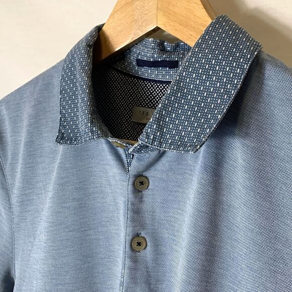 Ted Baker Blue Frend Polka Dot Collar Short Sleeve Polo Shirt Size 4 (US L) - Picture 3 of 13